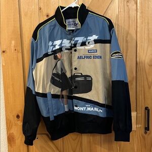 Aelfric Eden Blue and Black Varsity Bomber Jacket sz M